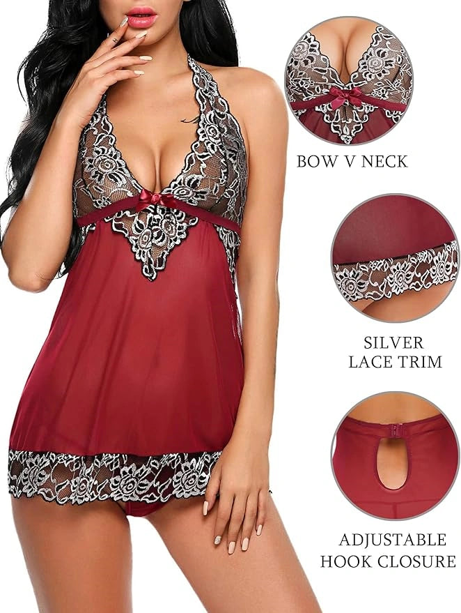 V-neck Lace Panel Nightdress